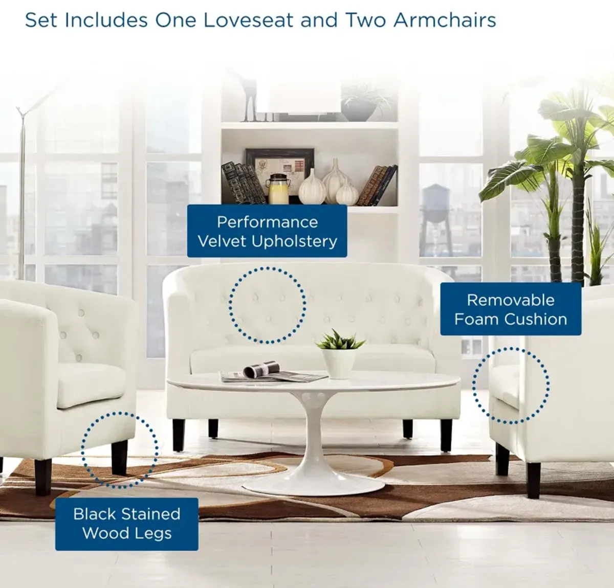 Prospect 3 Piece Performance Velvet Loveseat and Armchair Set