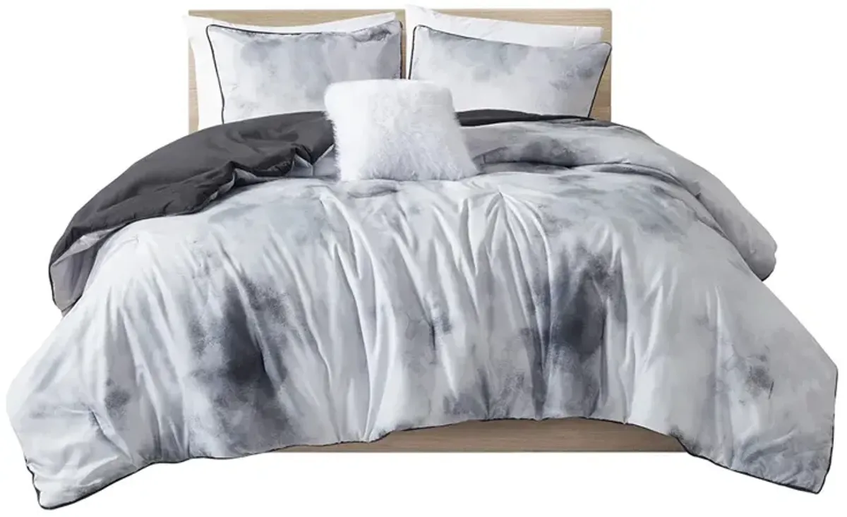 Watercolor Tie Dye Printed Comforter Set with Throw Pillow