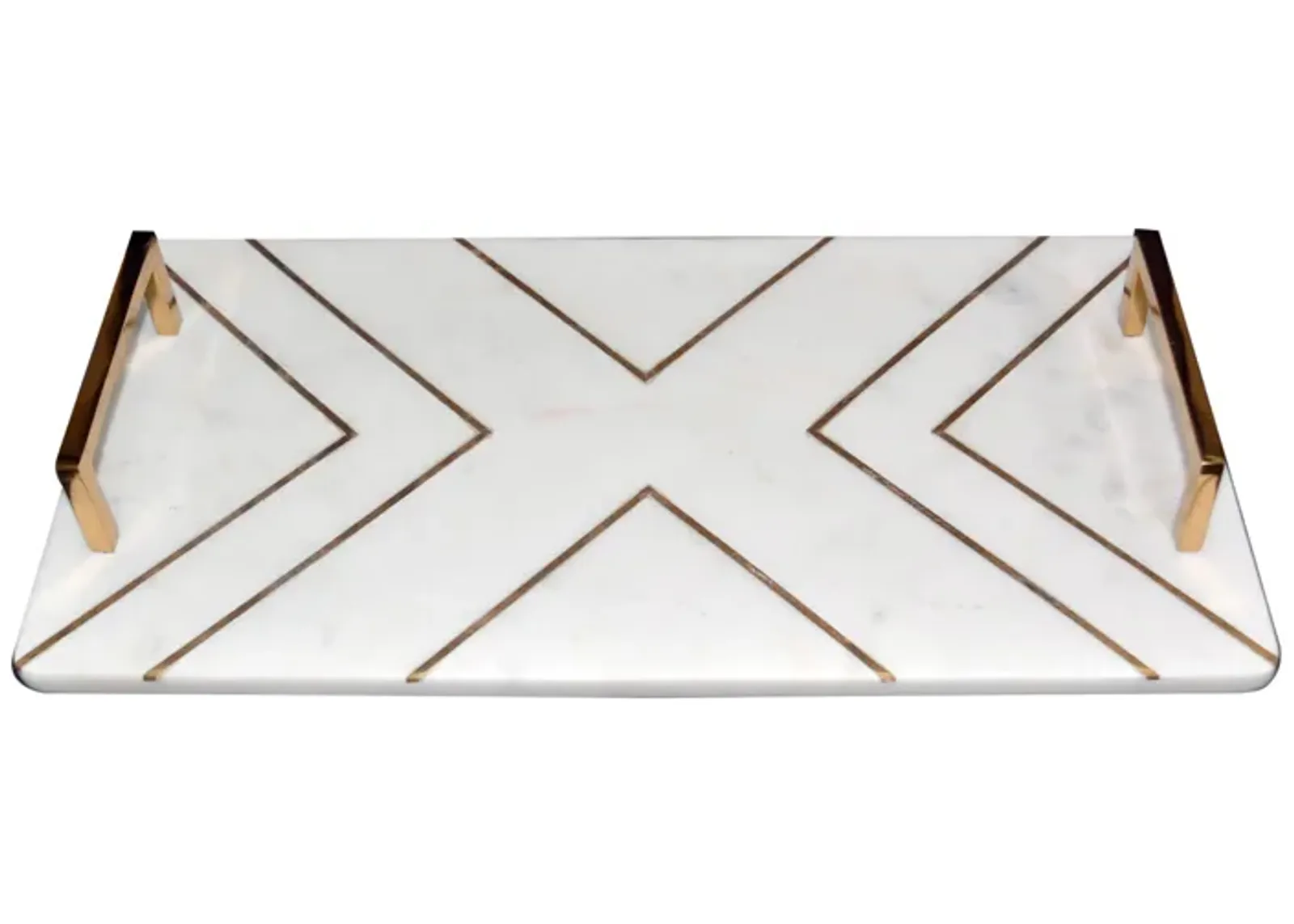 Marble,2"h,tray W/handles,white/gold