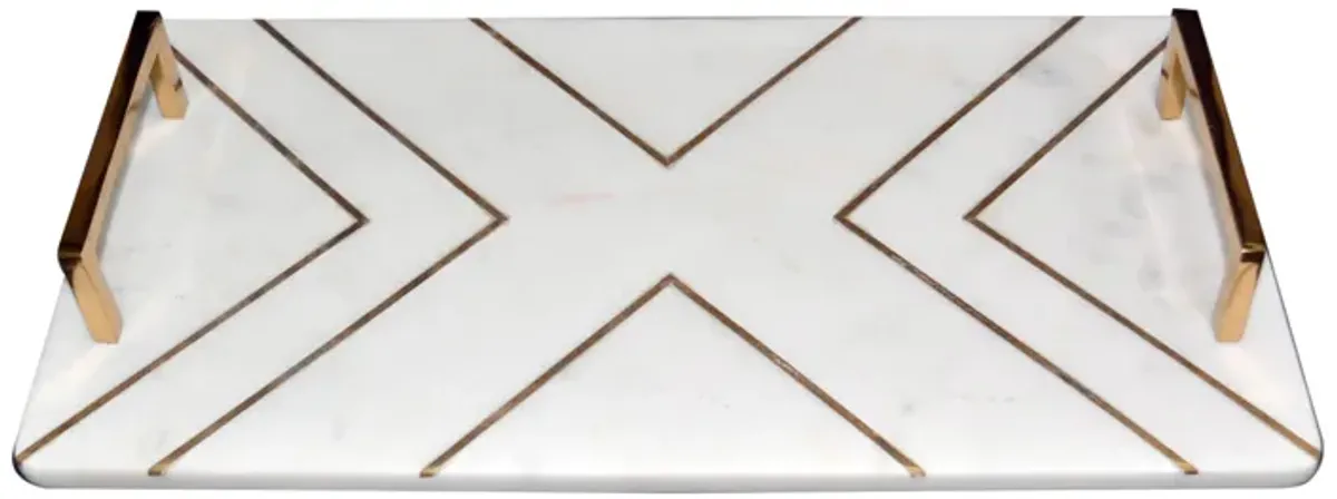 Marble,2"h,tray W/handles,white/gold