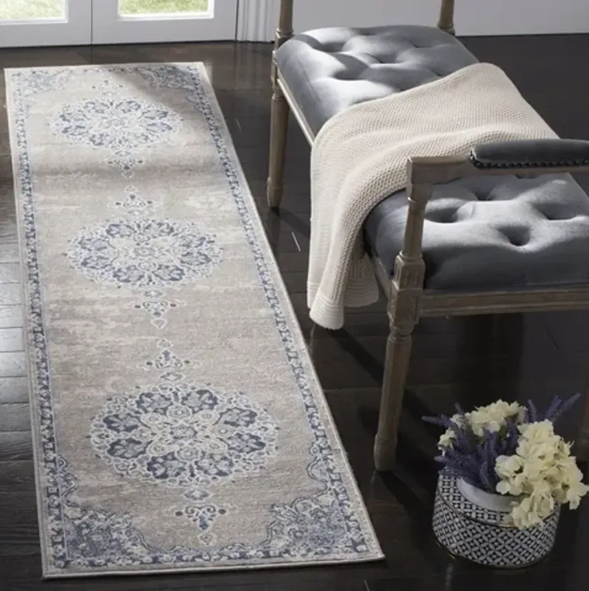 Brentwood 867 Light Grey / Blue 2' X 12' Runner Powerloomed Rug