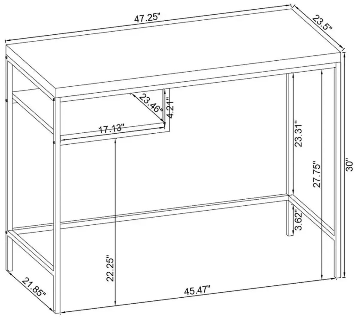 Kravitz Rectangular Writing Desk Weathered Grey and Chrome