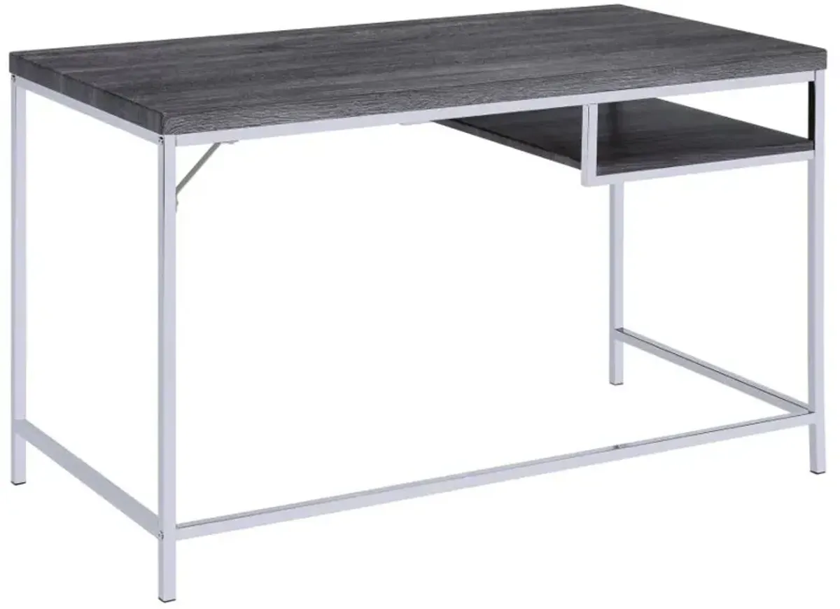 Kravitz Rectangular Writing Desk Weathered Grey and Chrome