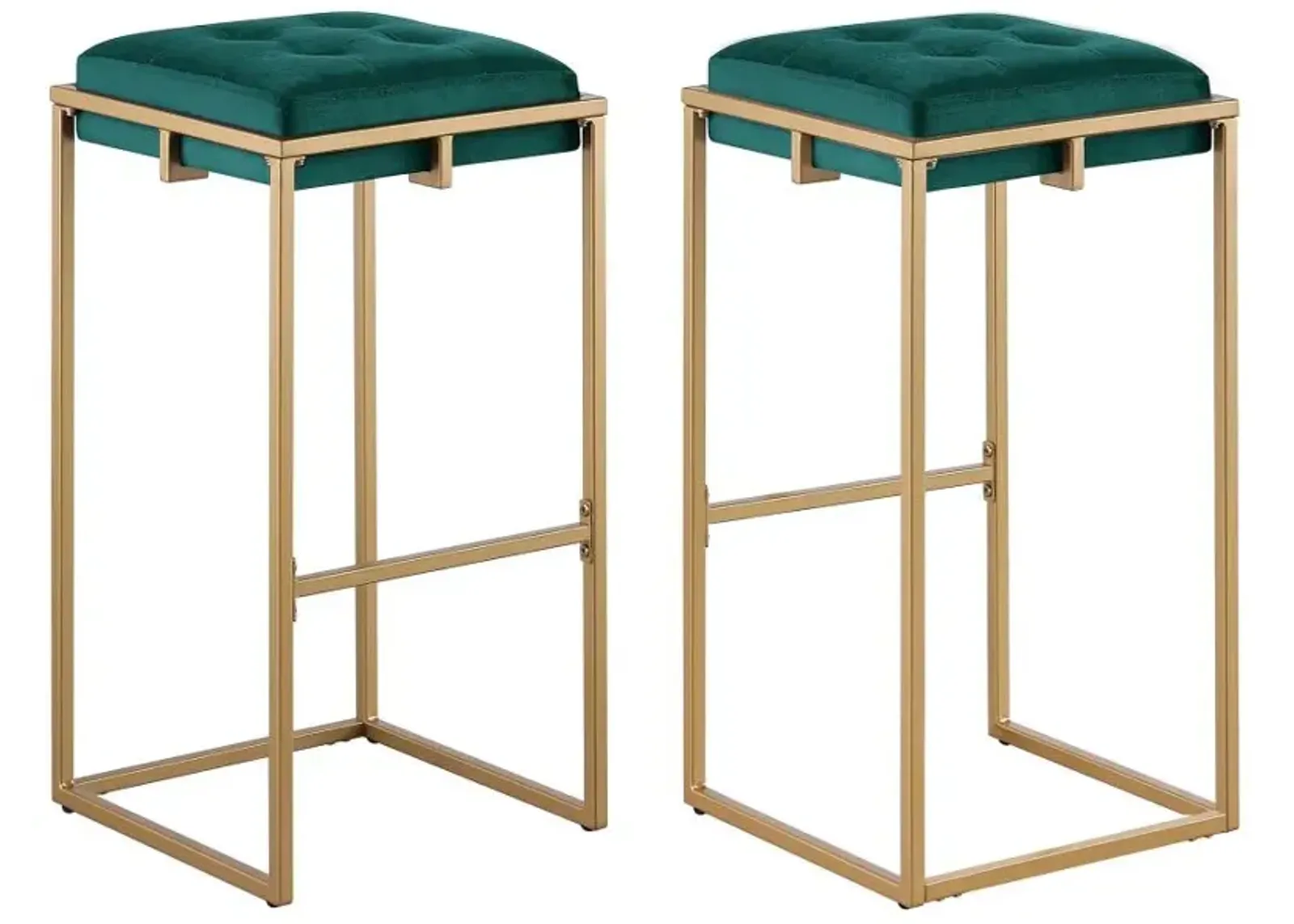 Nadia Square Padded Seat Bar Stool (Set of 2) Hunter Green and Gold