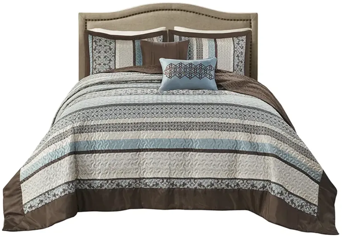 Madison Park Princeton Blue 5 Piece Reversible Jacquard Bedspread Set