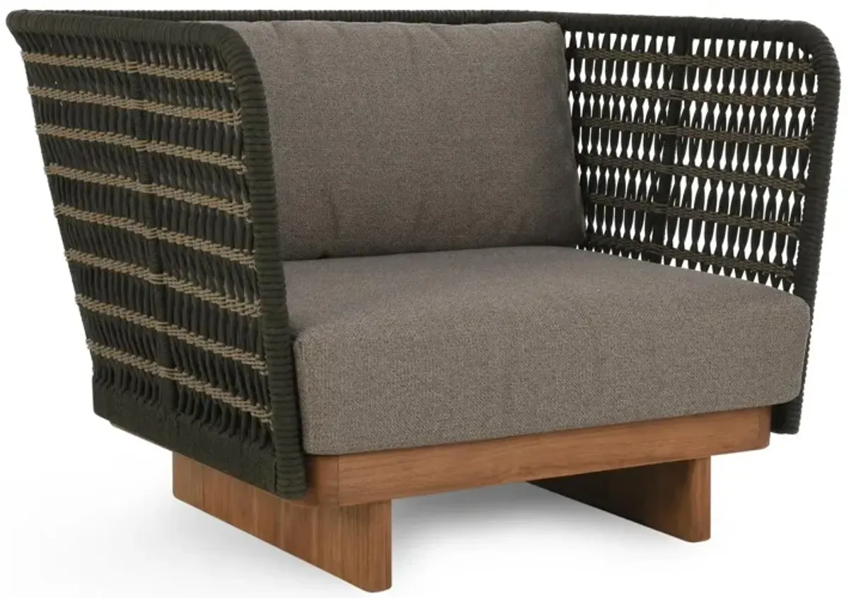 Ellie Outdoor Teak Wood Black Accent Chair