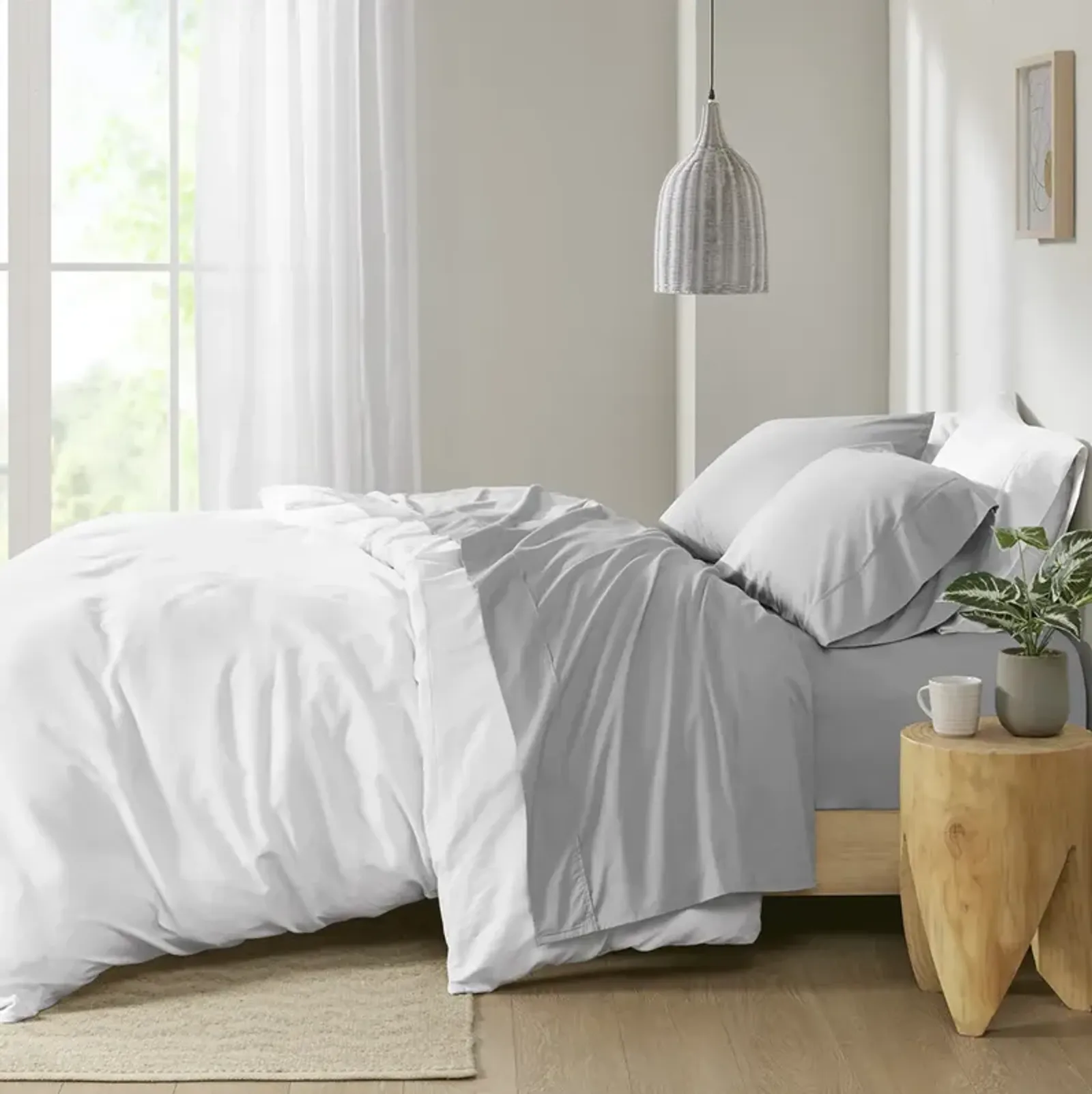 Madison Park Peached Percale Grey 200 Thread Count Relaxed Cotton Percale Sheet Set