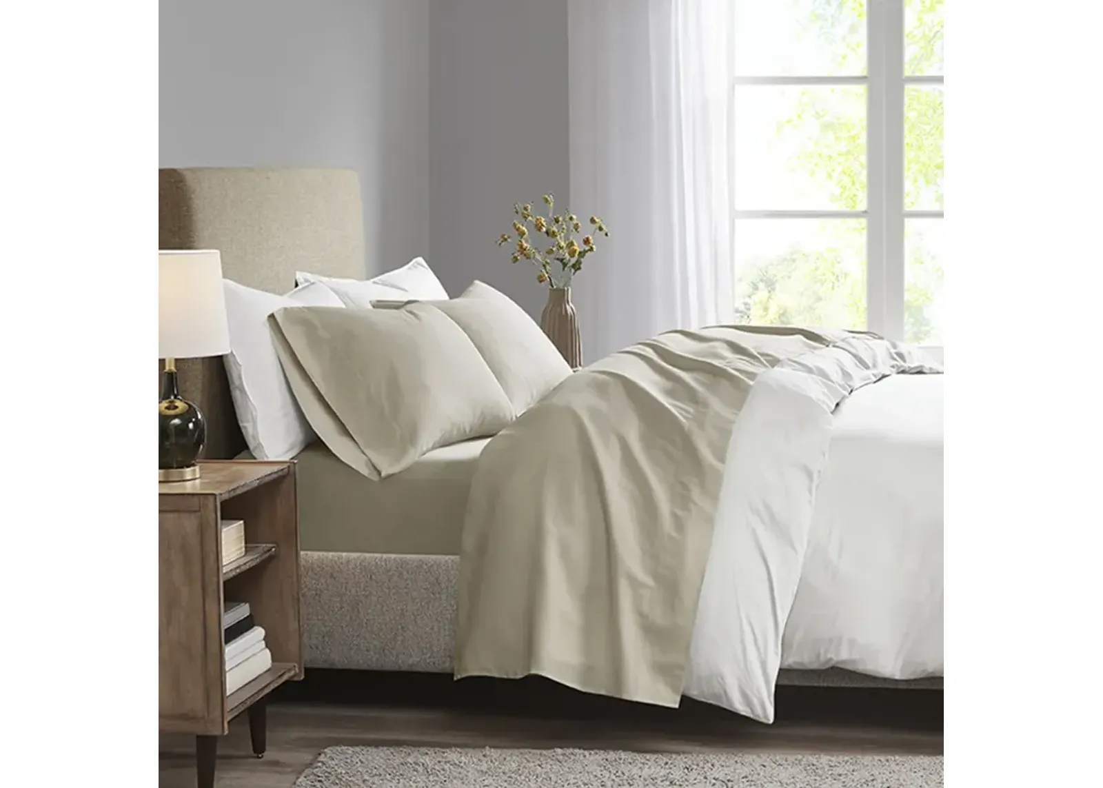 Madison Park 3M Microcell Khaki Luxurious Brushed Microfiber Deep Pocket Sheet Set