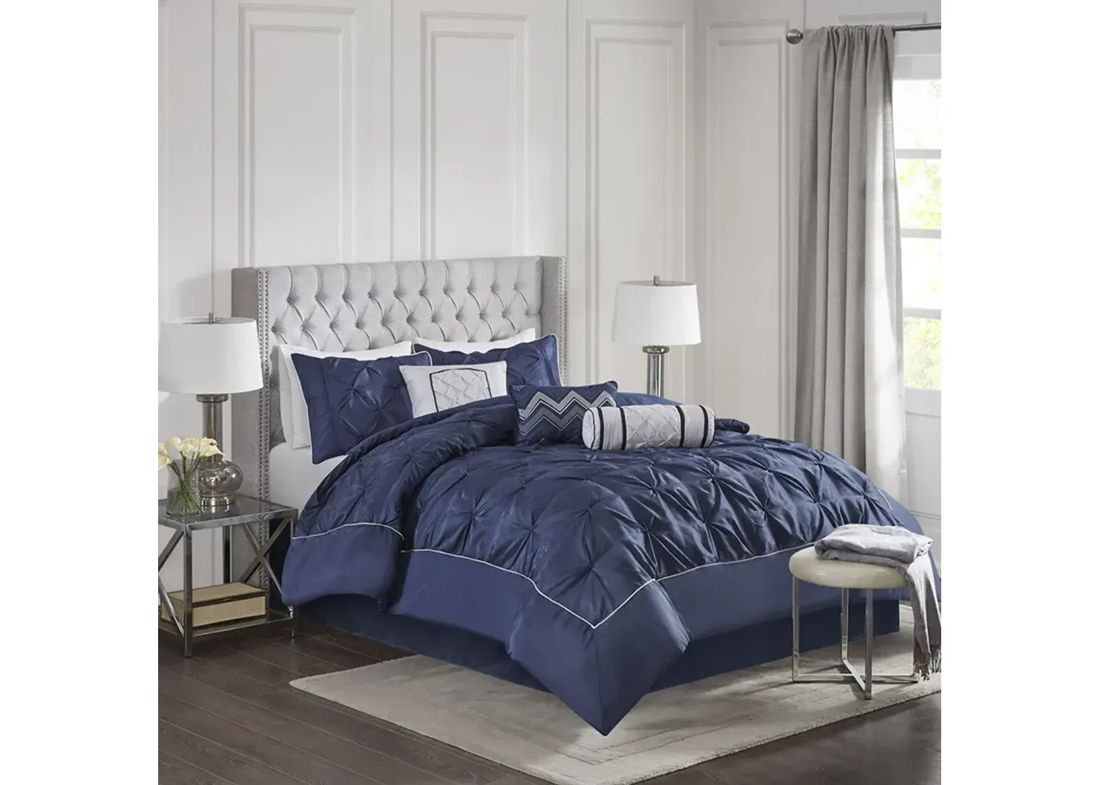 Madison Park Laurel Navy 7 Piece Tufted Comforter Set