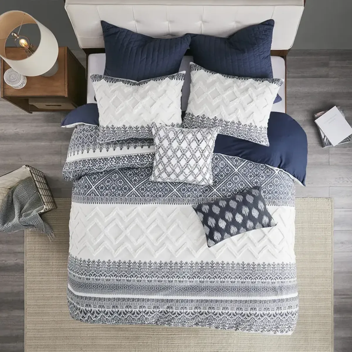 INK+IVY Camila Navy Cotton Quilted Euro Sham