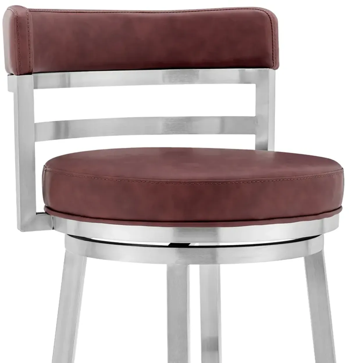 Titana 26" Counter Height Swivel Red Faux Leather and Brushed Stainless Steel Bar Stool