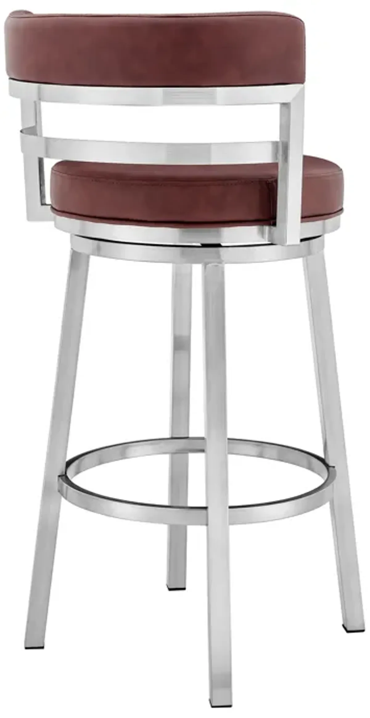 Titana 26" Counter Height Swivel Red Faux Leather and Brushed Stainless Steel Bar Stool