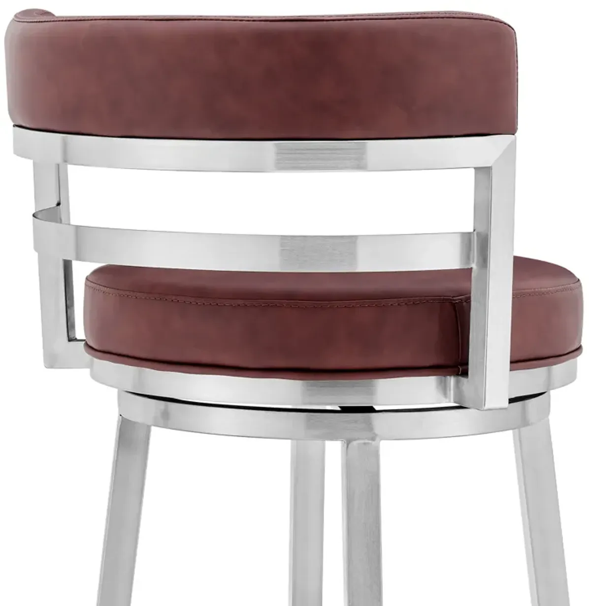 Titana 26" Counter Height Swivel Red Faux Leather and Brushed Stainless Steel Bar Stool