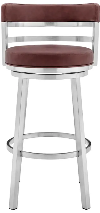 Titana 26" Counter Height Swivel Red Faux Leather and Brushed Stainless Steel Bar Stool