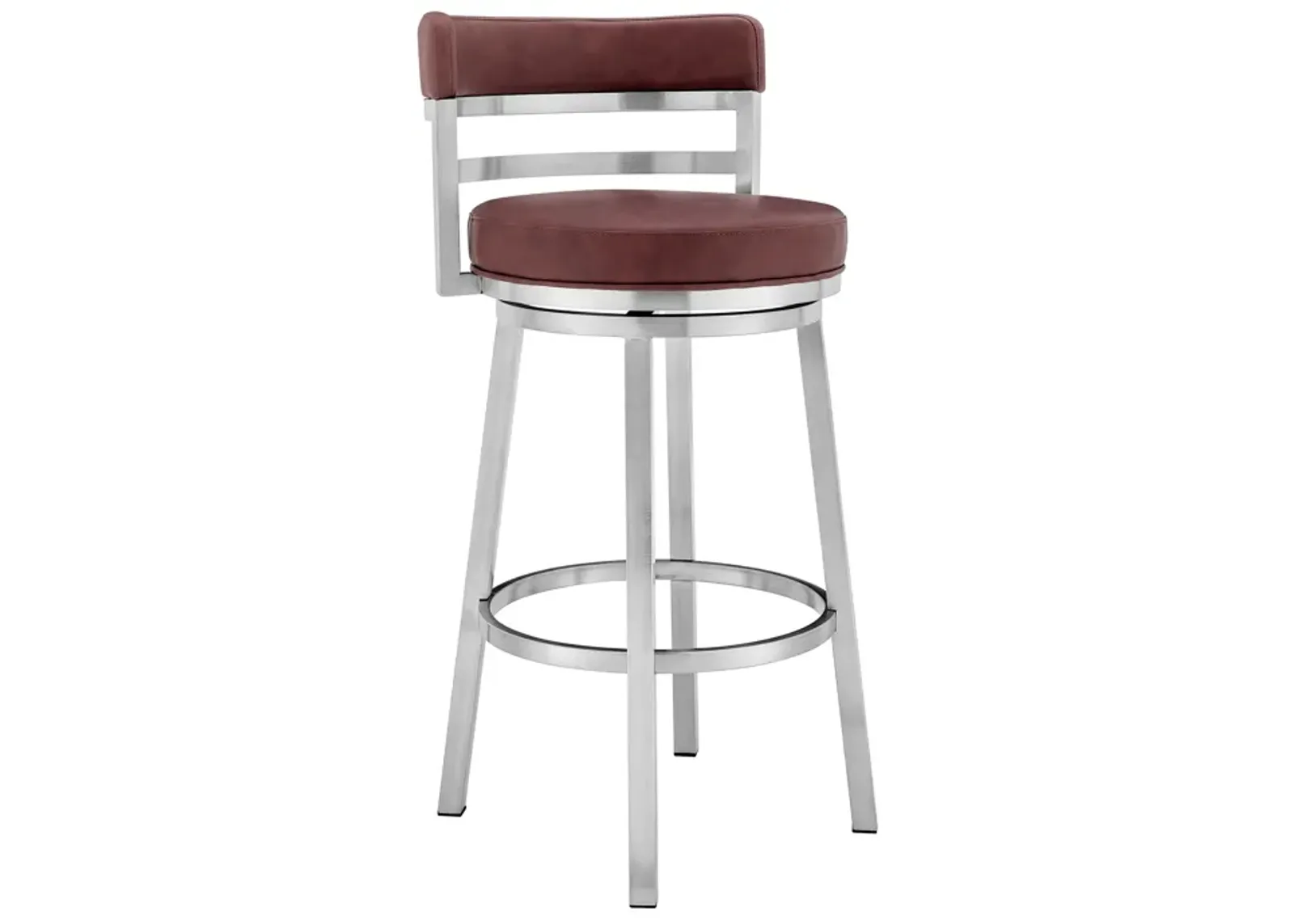 Titana 26" Counter Height Swivel Red Faux Leather and Brushed Stainless Steel Bar Stool