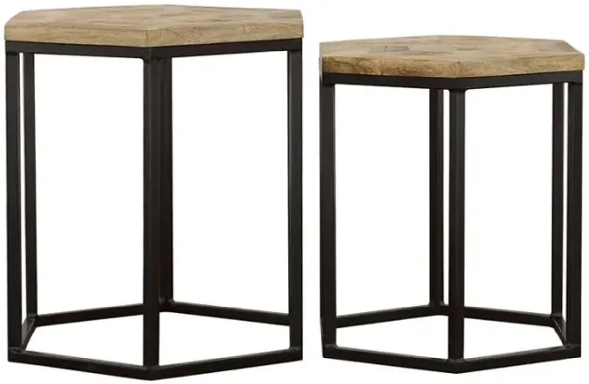 Adger 2-piece Hexagon Nesting Tables Natural and Black