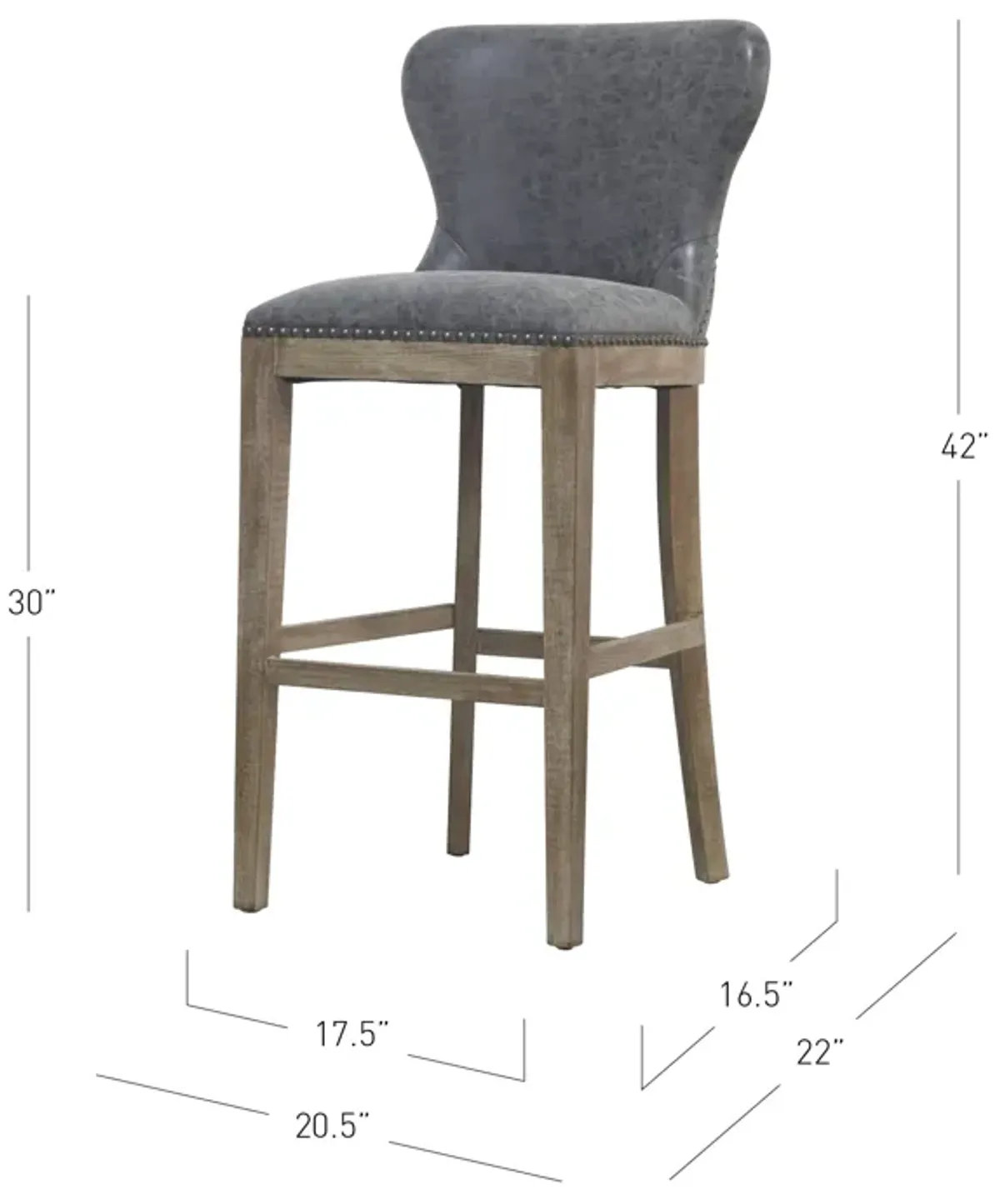 dorsey pu bar stool drift wood legs, nubuck charcoal