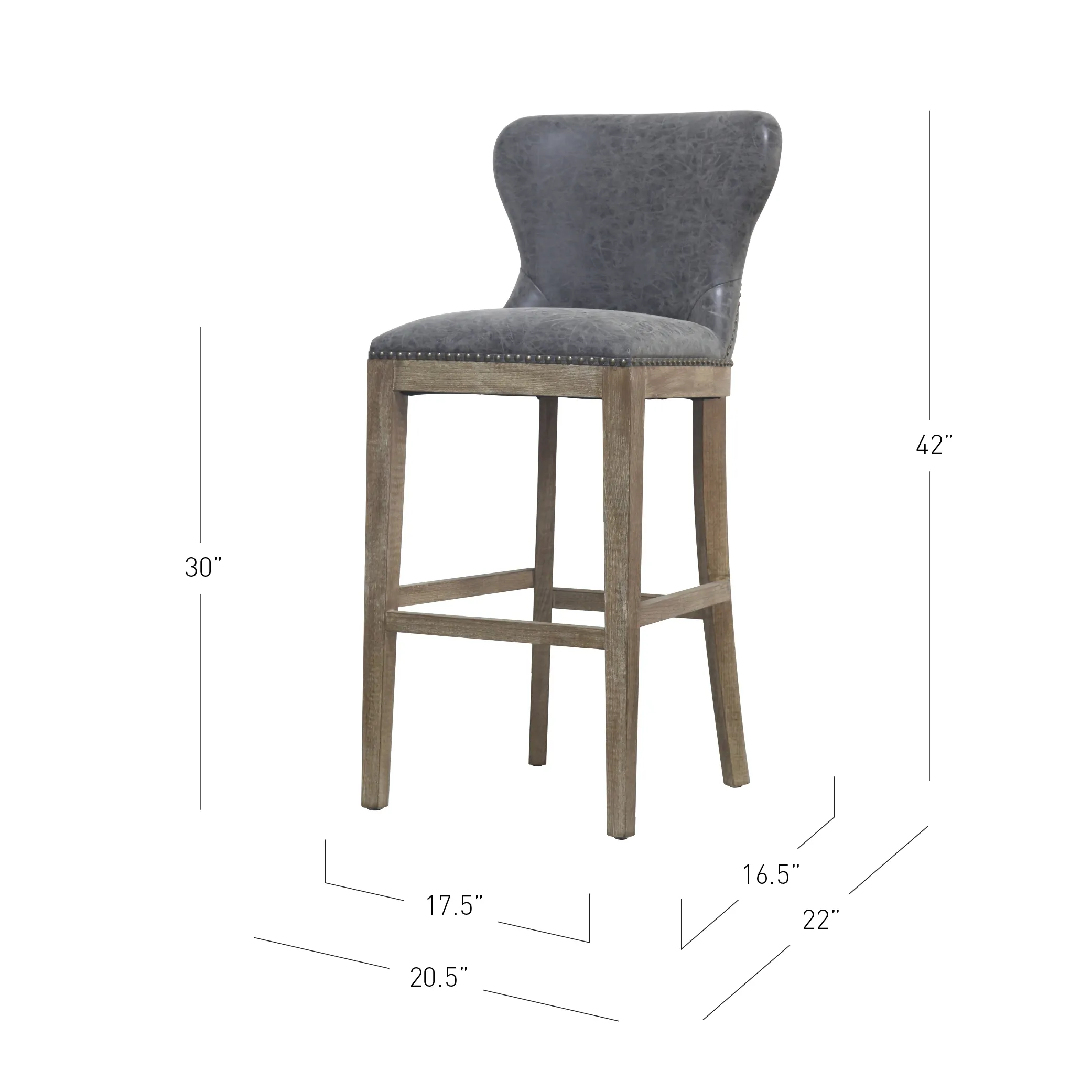 dorsey pu bar stool drift wood legs, nubuck charcoal