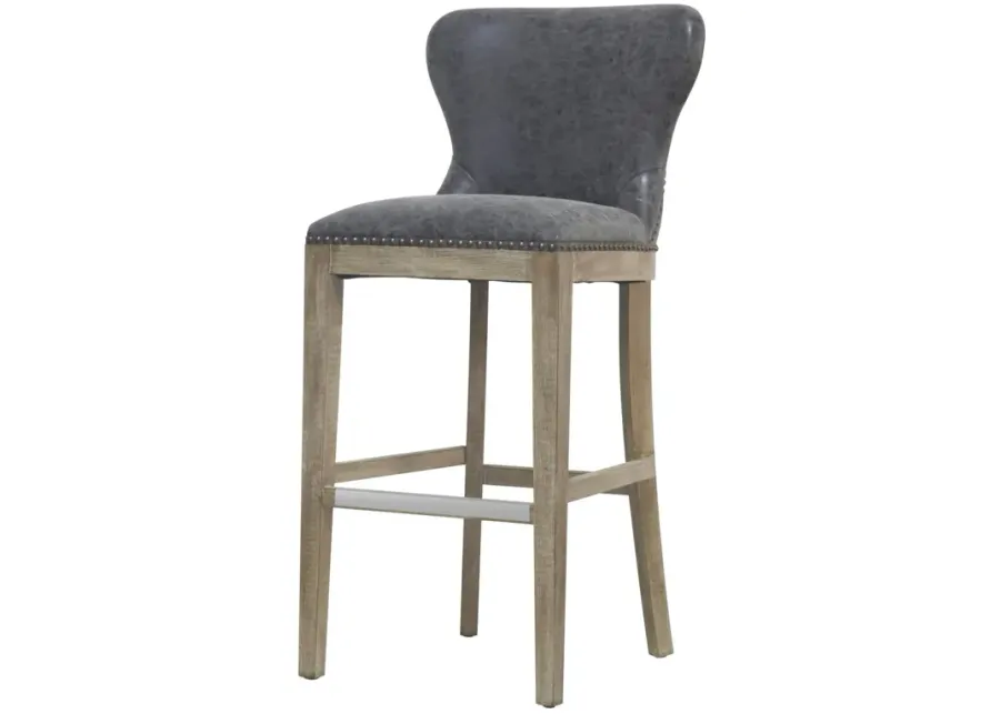 dorsey pu bar stool drift wood legs, nubuck charcoal