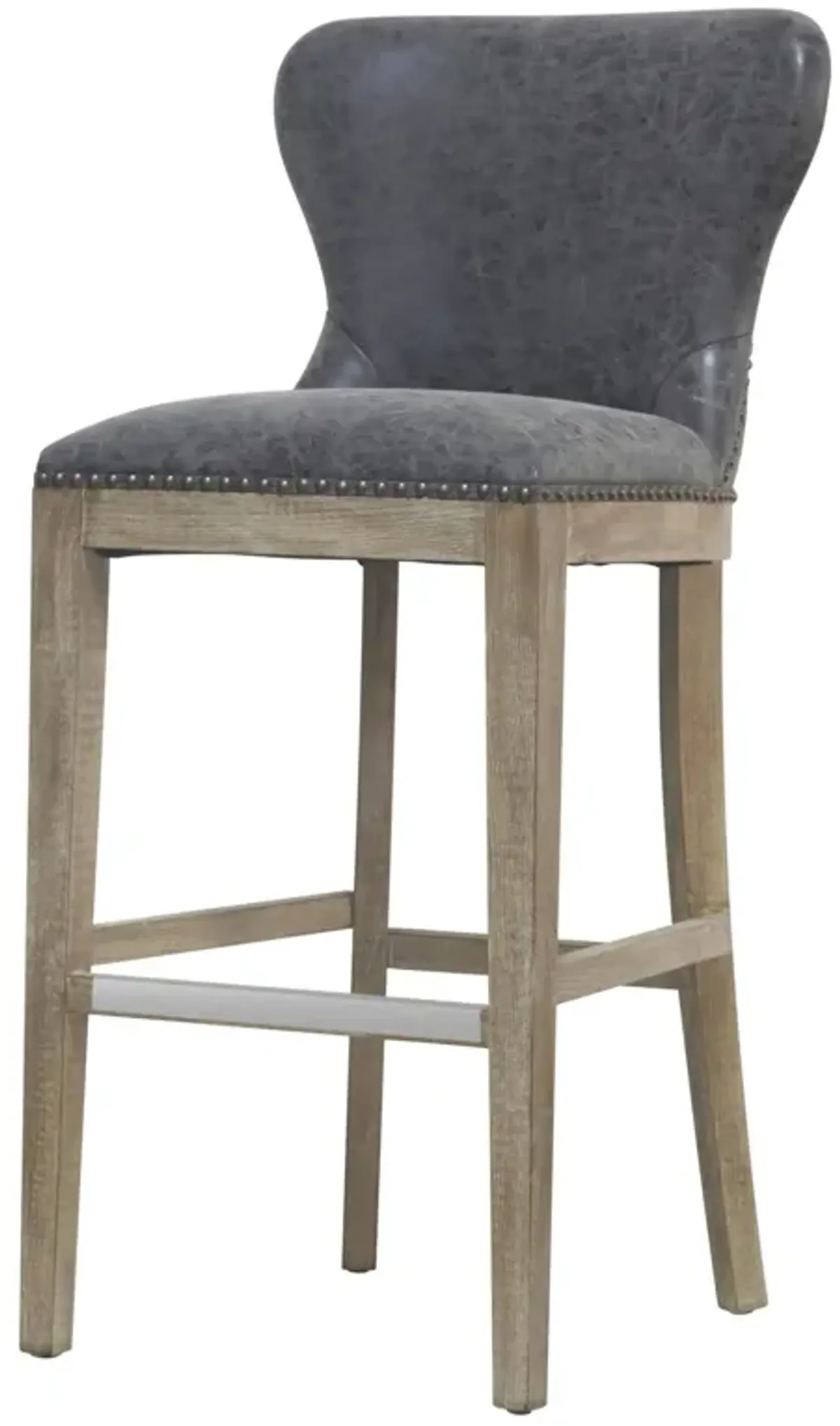 dorsey pu bar stool drift wood legs, nubuck charcoal