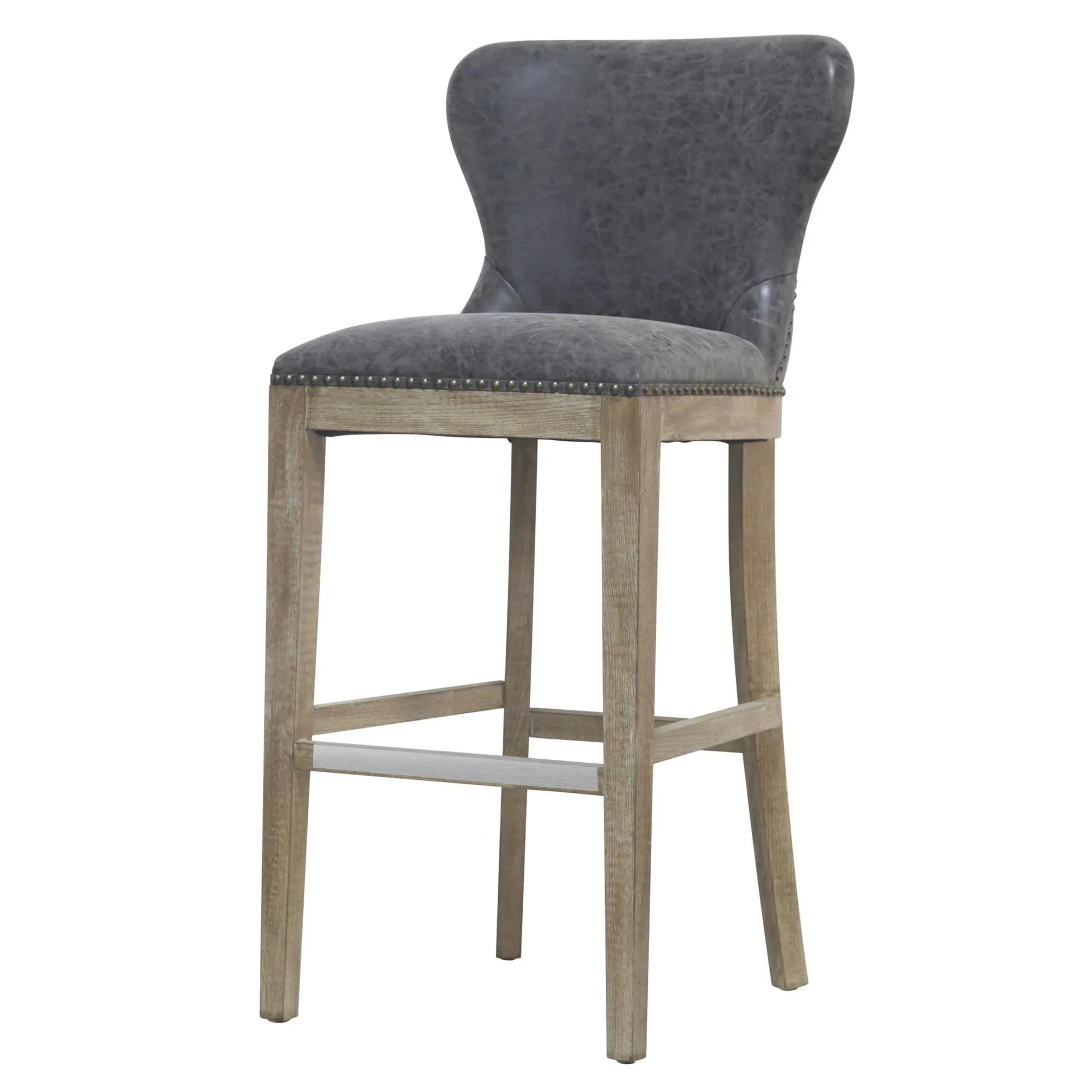 dorsey pu bar stool drift wood legs, nubuck charcoal