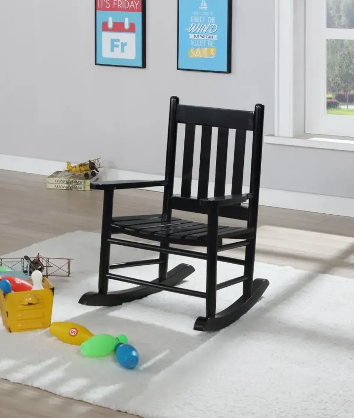 Annie Slat Back Youth Rocking Chair Black