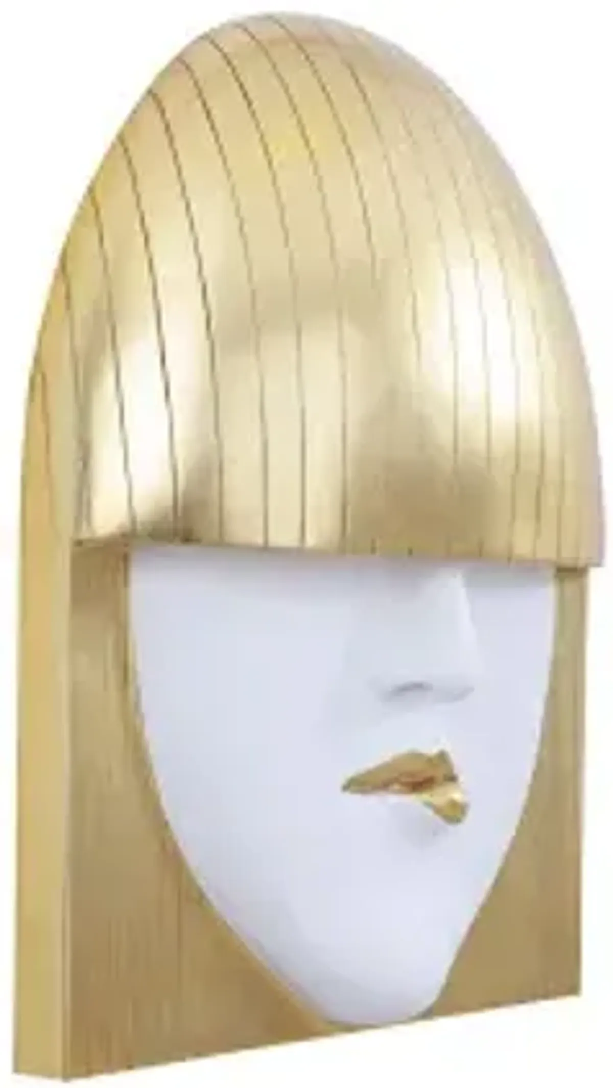 fashion faces wall art, large, pout, white and gold leaf