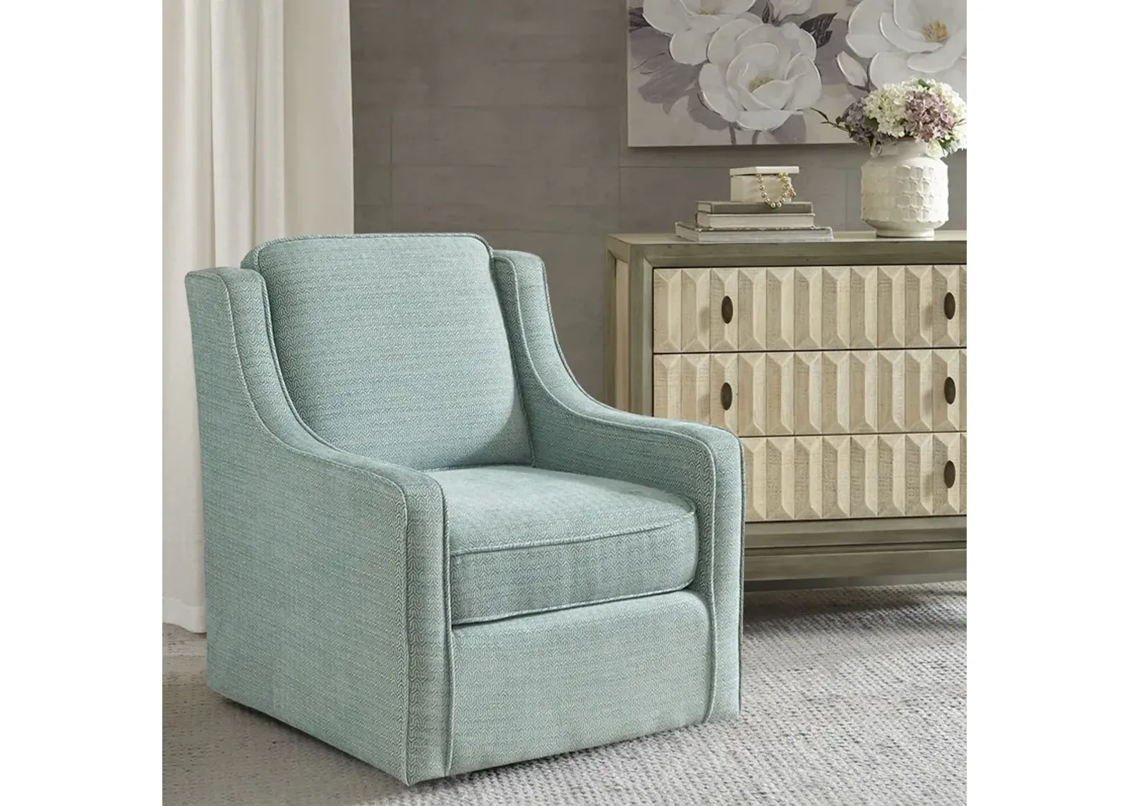 Madison Park Harris Dusty Aqua Chenille Swivel Chair