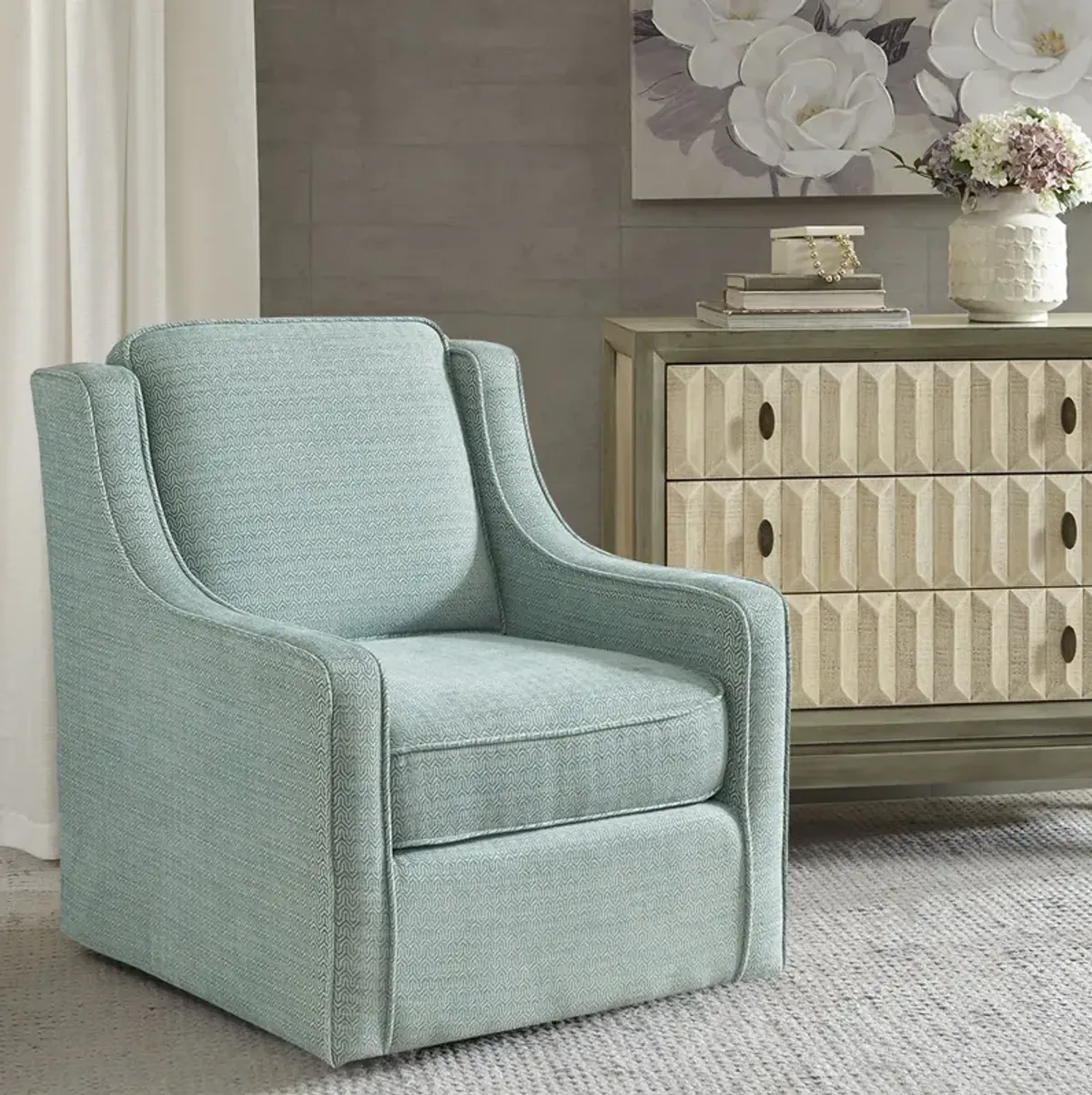 Madison Park Harris Dusty Aqua Chenille Swivel Chair