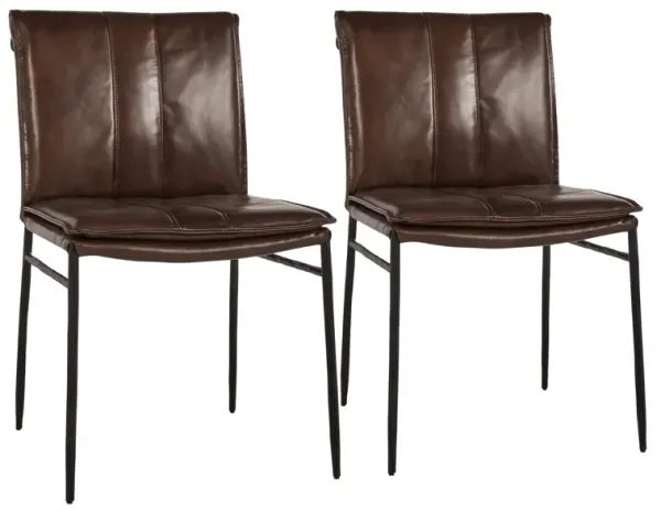 Mayer Genuine Leather Dining Chair Brownk Set of 2