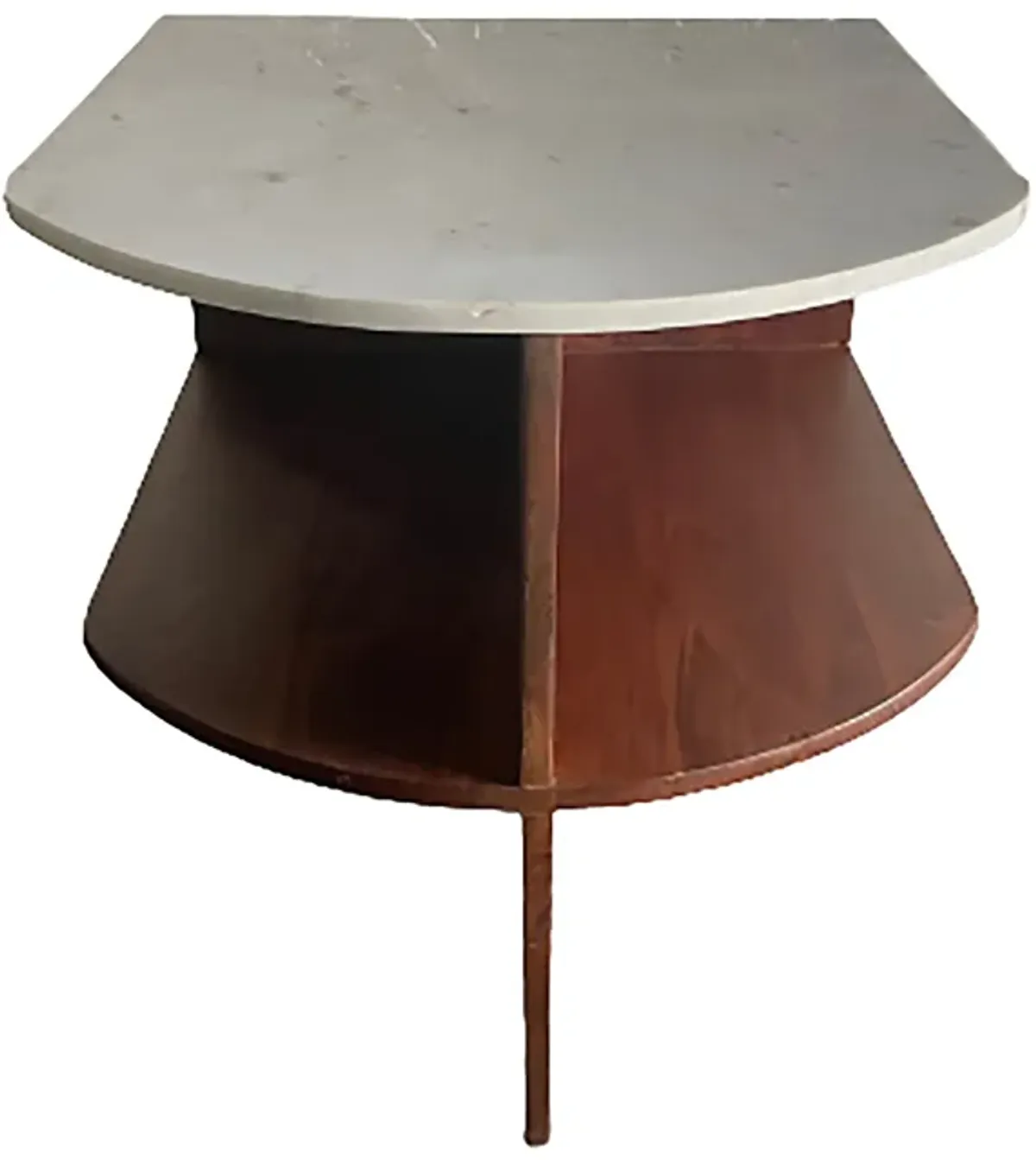 Wood/marble, 20" Half Round Side Table, Brown