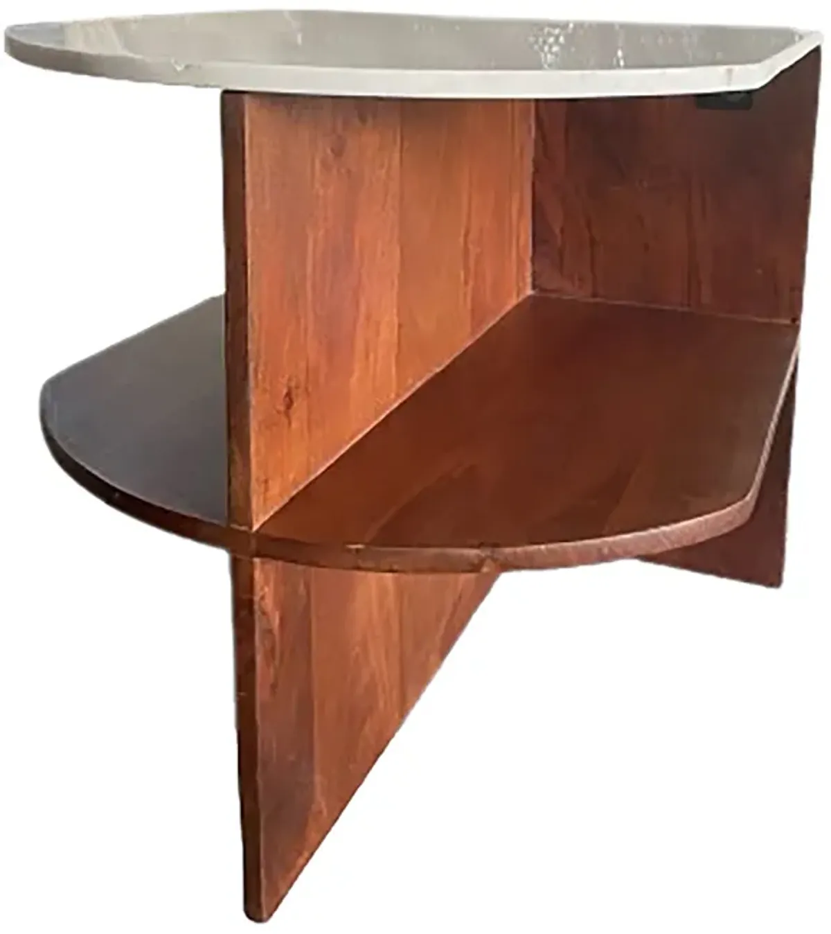 Wood/marble, 20" Half Round Side Table, Brown