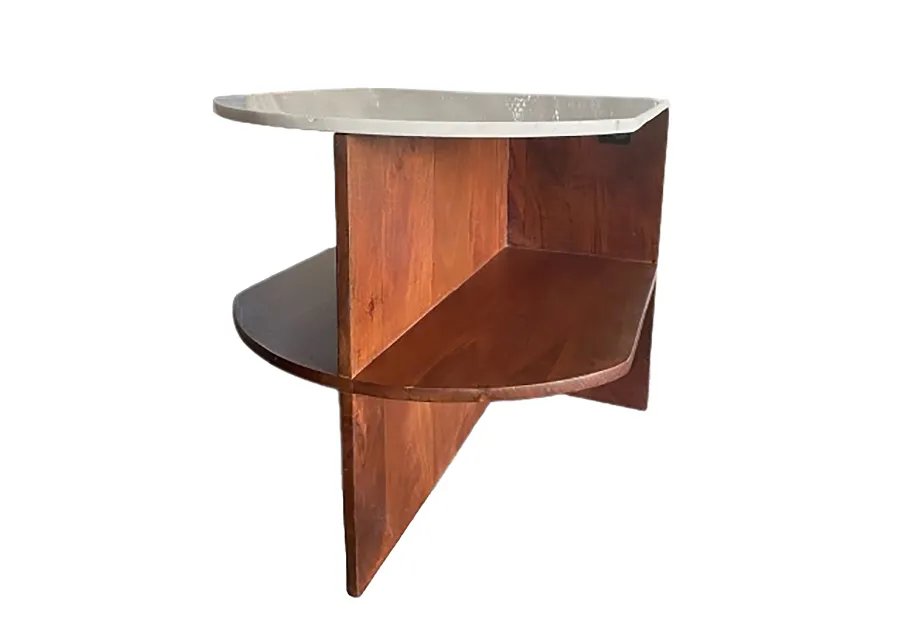 Wood/marble, 20" Half Round Side Table, Brown