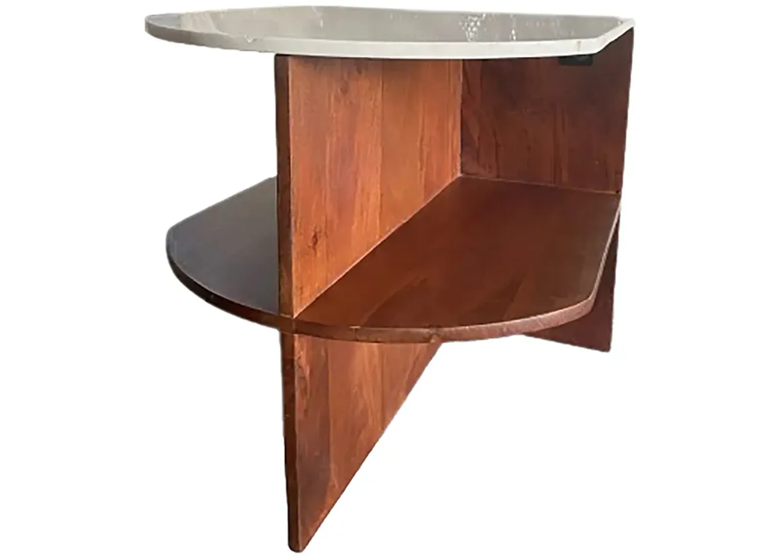 Wood/marble, 20" Half Round Side Table, Brown