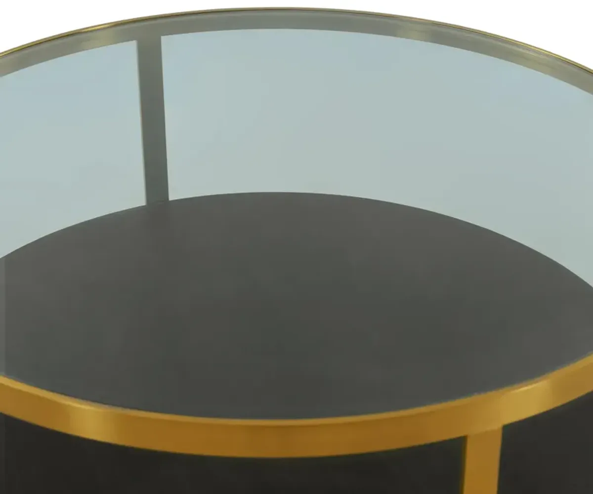 Hattie Glass Top and Walnut Wood Coffee Table with Brushed Gold Frame