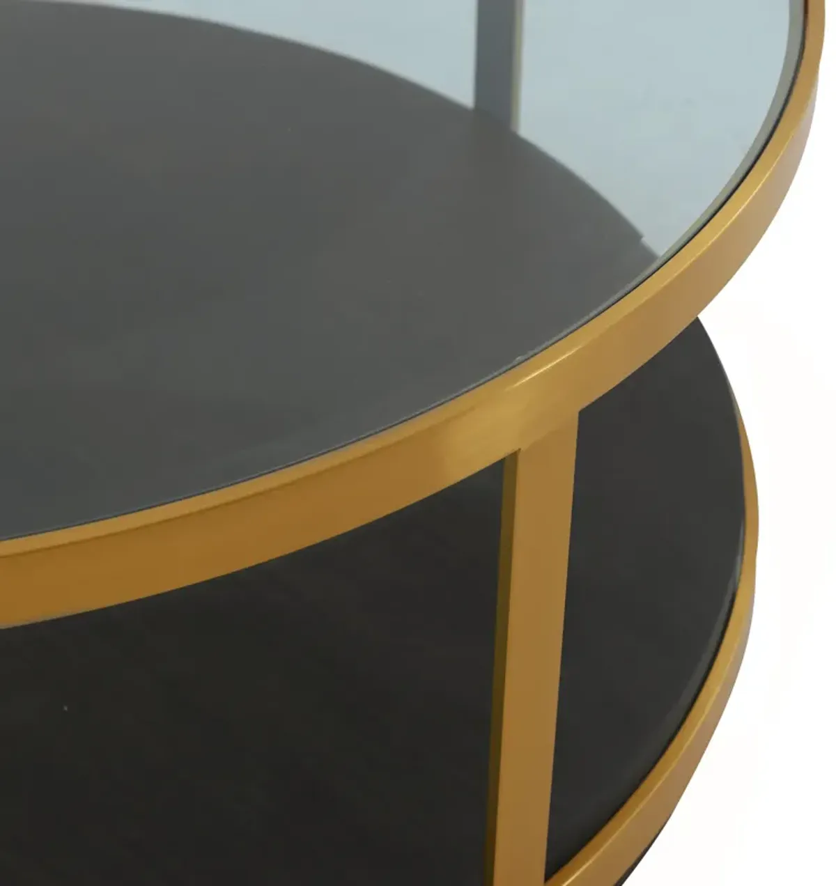 Hattie Glass Top and Walnut Wood Coffee Table with Brushed Gold Frame