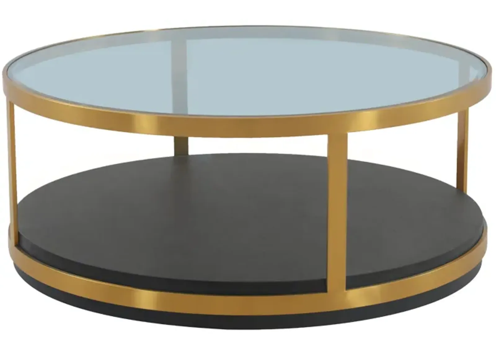 Hattie Glass Top and Walnut Wood Coffee Table with Brushed Gold Frame