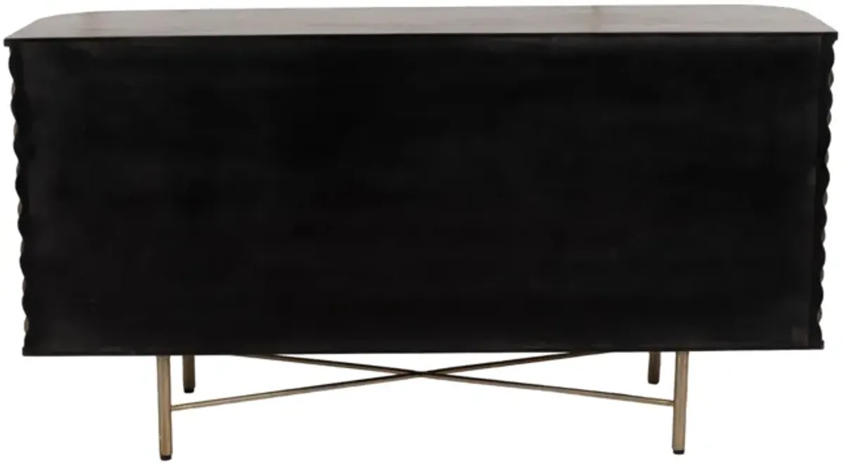 60" Carved Wood Console, Brown/gold