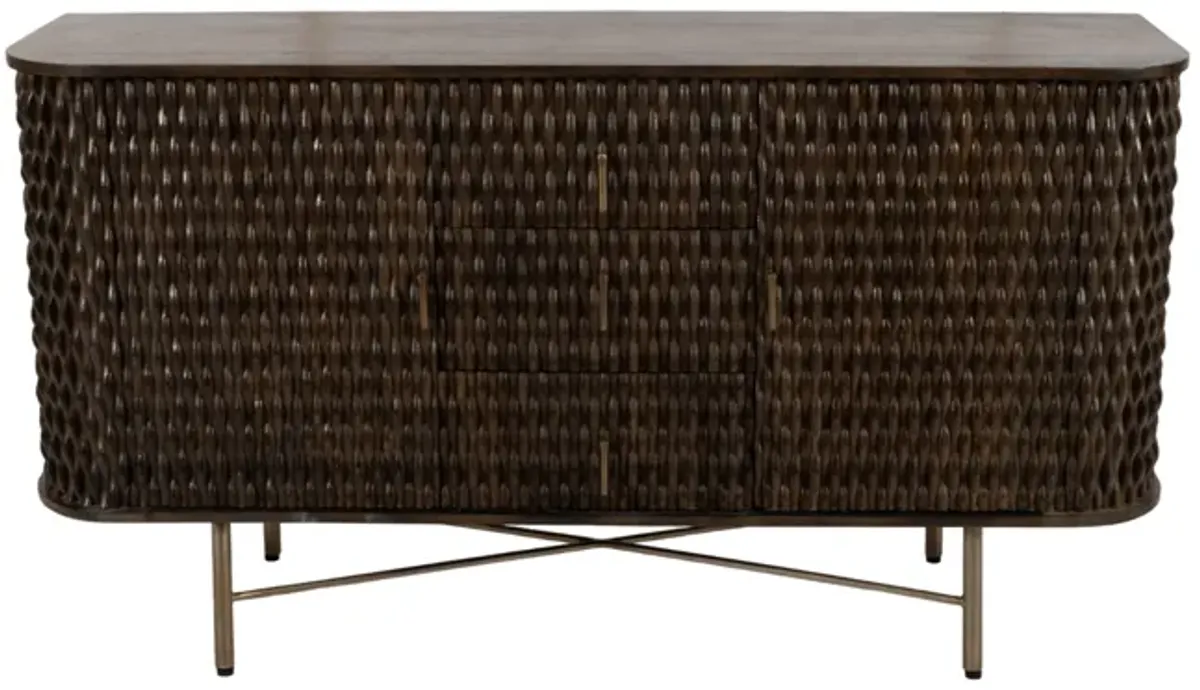 60" Carved Wood Console, Brown/gold