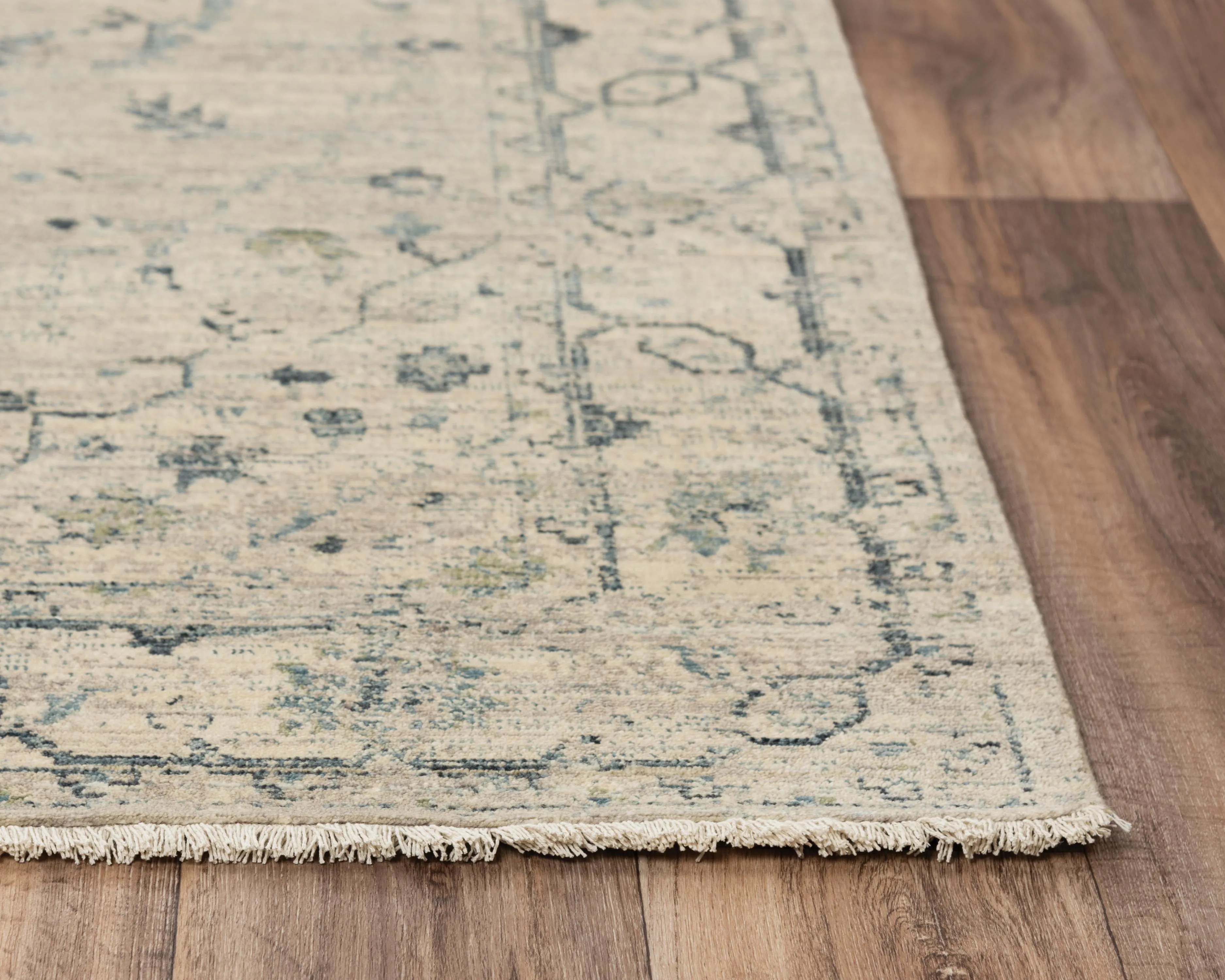 Platinum Beige/Green Distressed Classical Proprietary Wool 9'x12' Rectangle Rug