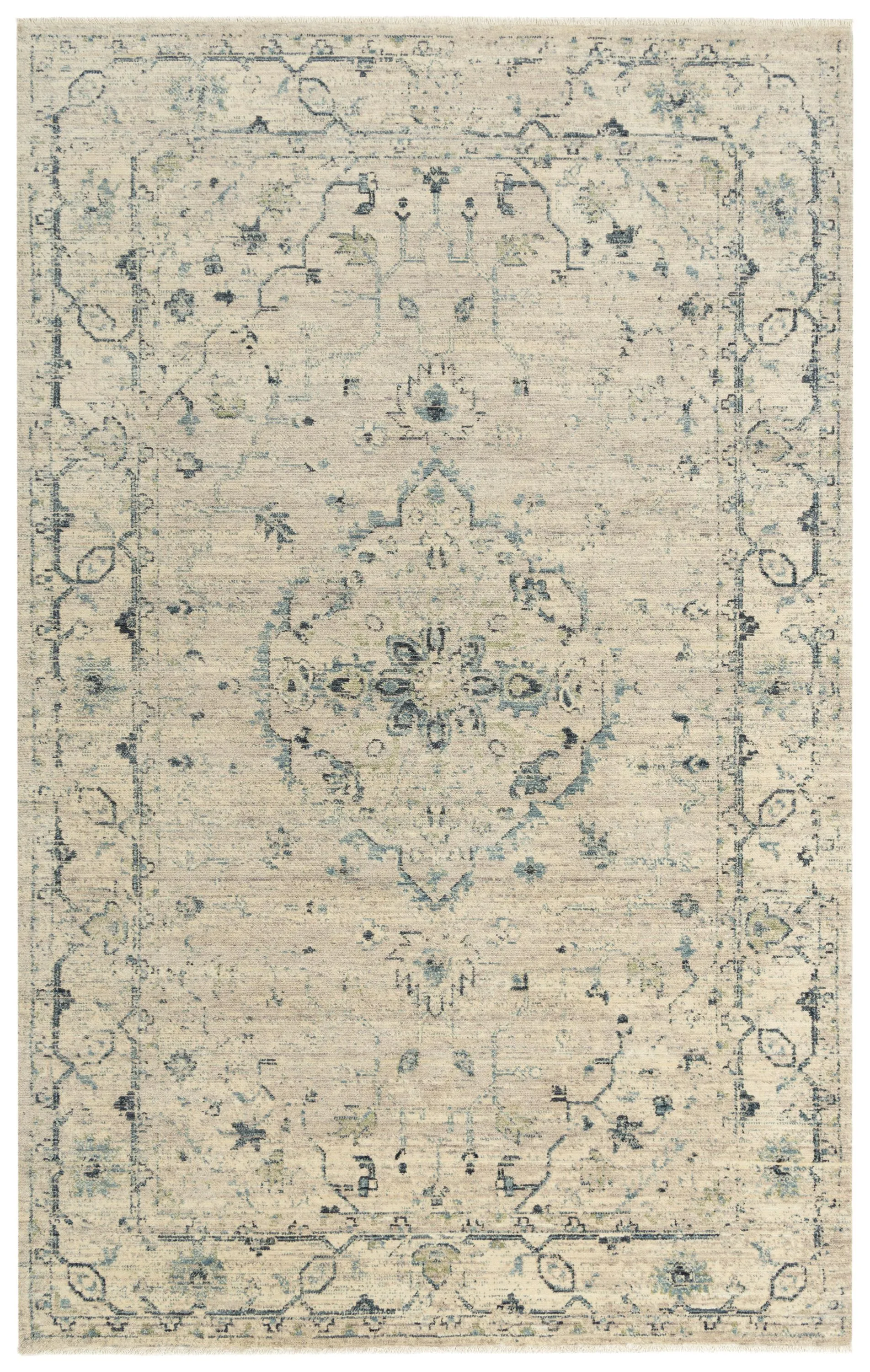 Platinum Beige/Green Distressed Classical Proprietary Wool 9'x12' Rectangle Rug