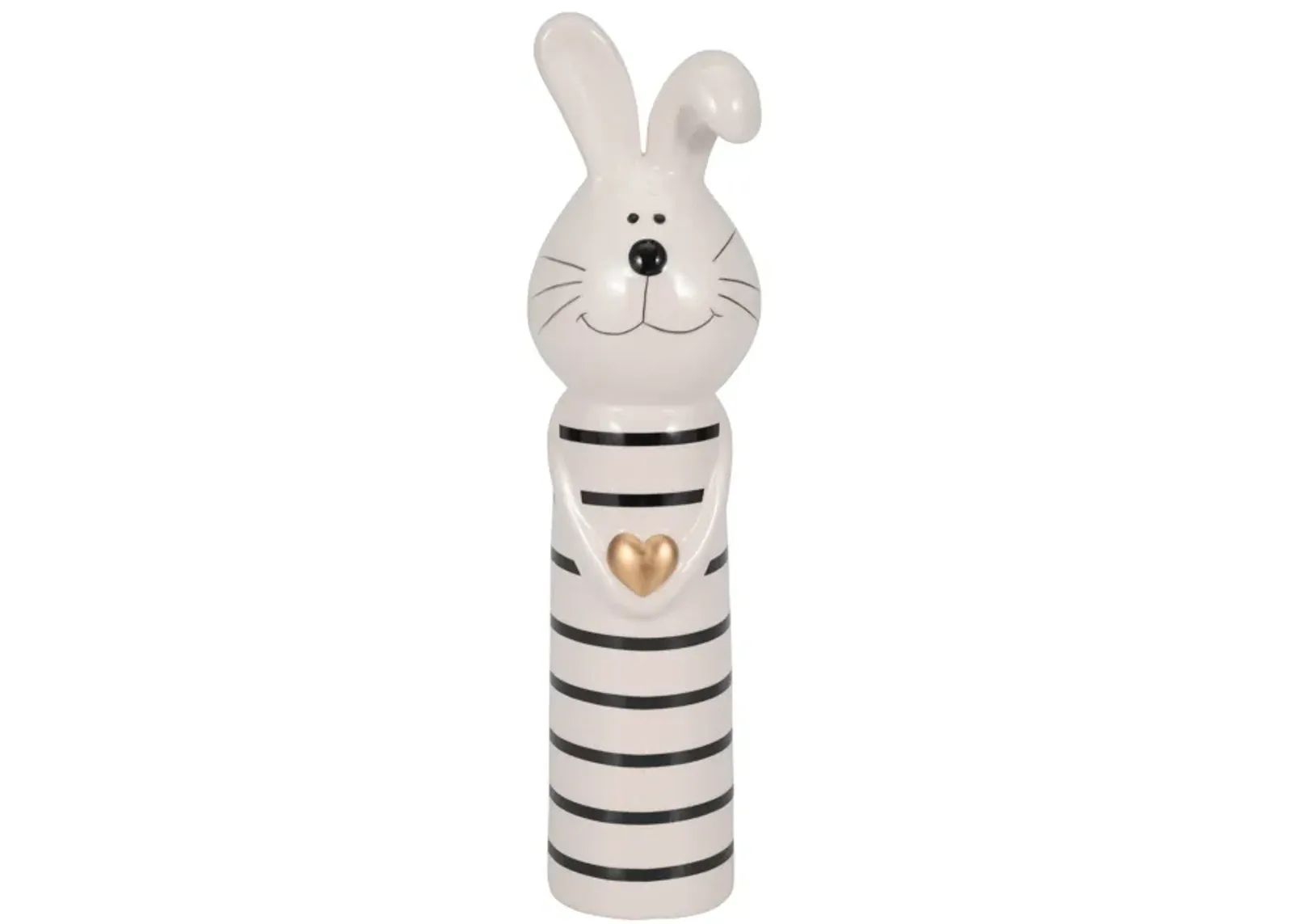 10" Lines Bunny With Gold Heart, White/black