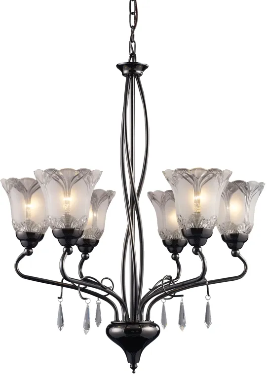 Nouveau 24'' Wide 6-Light Chandelier - Black Chrome