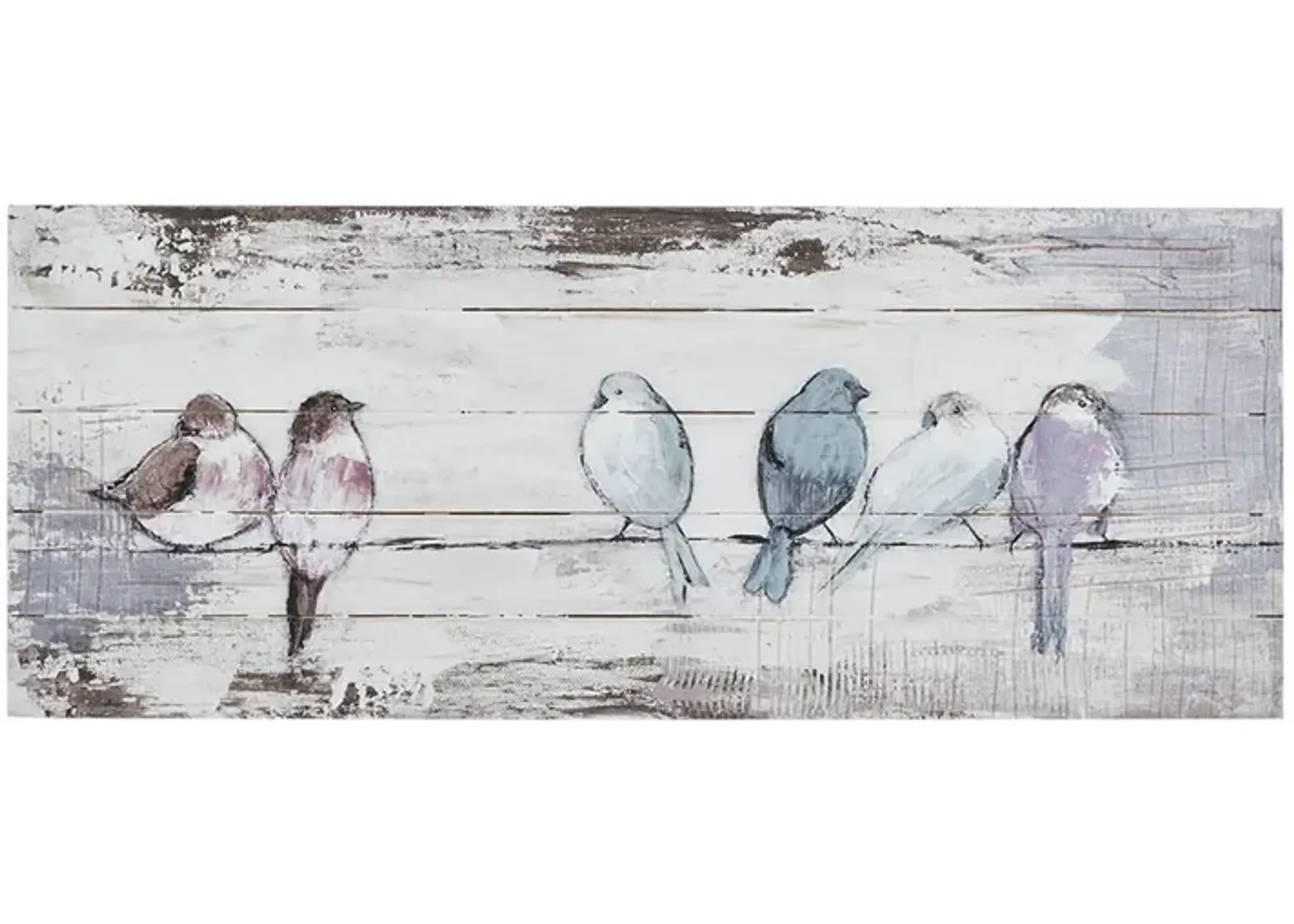 Madison Park Perched Birds White/Grey Hand Painted Wood Plank Panel Wall Decor