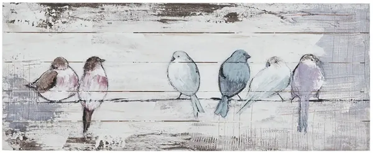 Madison Park Perched Birds White/Grey Hand Painted Wood Plank Panel Wall Decor