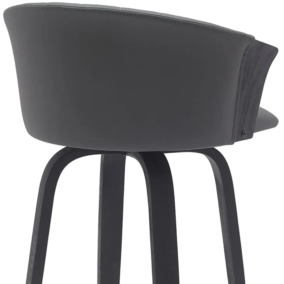 Diana 30" Swivel Black Wood Bar Stool in Gray Faux Leather