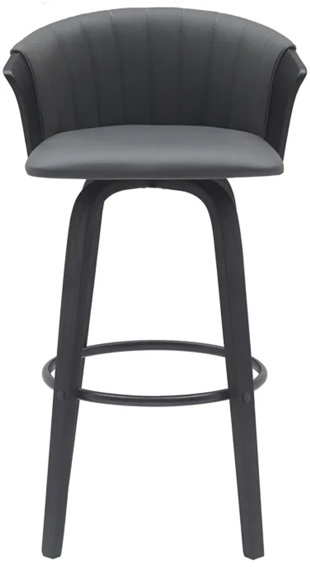 Diana 30" Swivel Black Wood Bar Stool in Gray Faux Leather