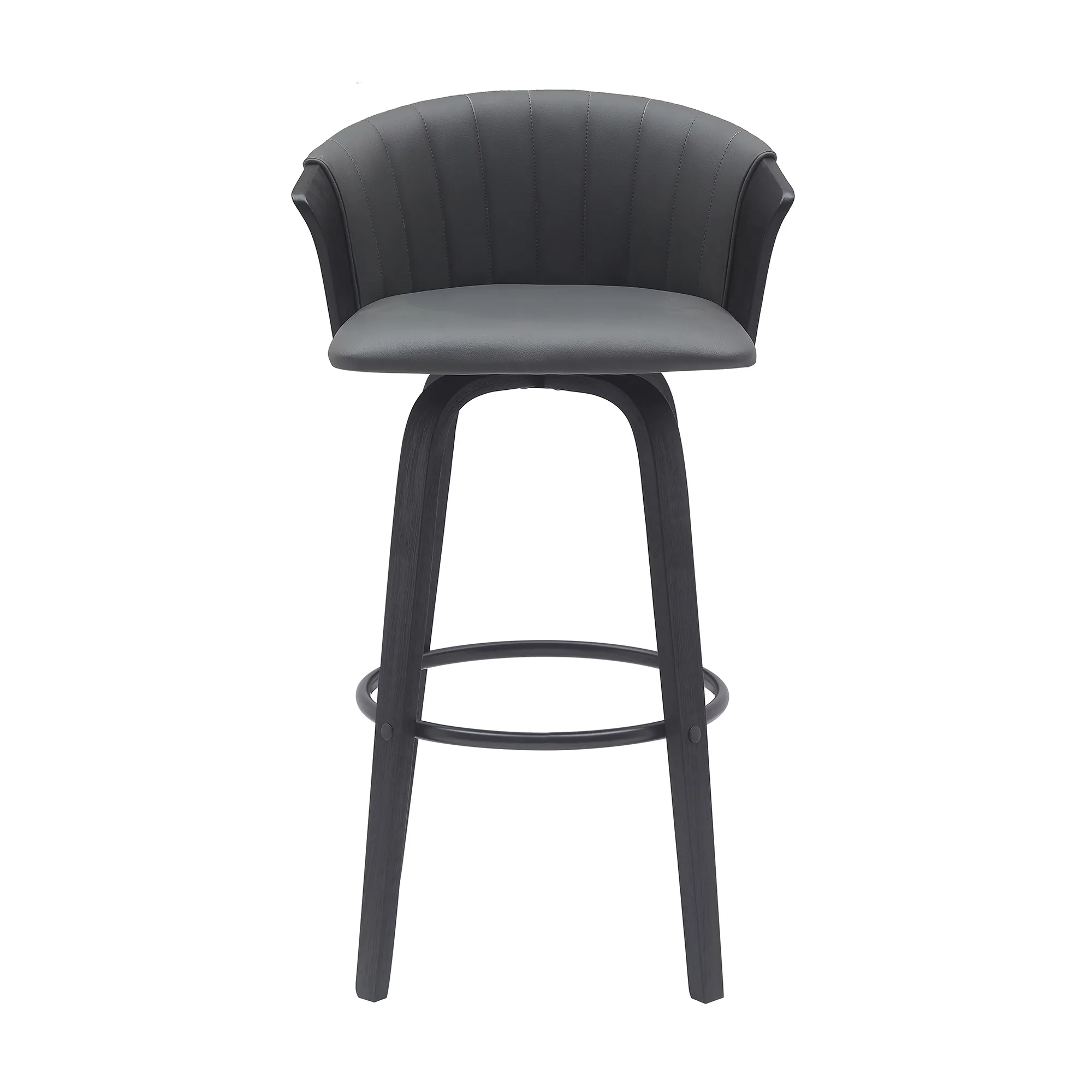 Diana 30" Swivel Black Wood Bar Stool in Gray Faux Leather