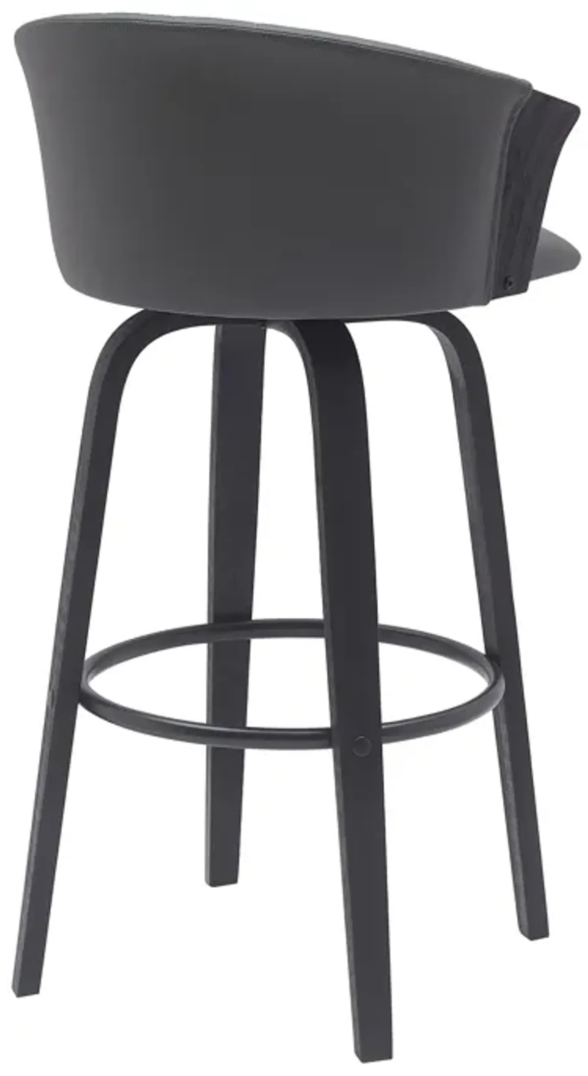 Diana 30" Swivel Black Wood Bar Stool in Gray Faux Leather