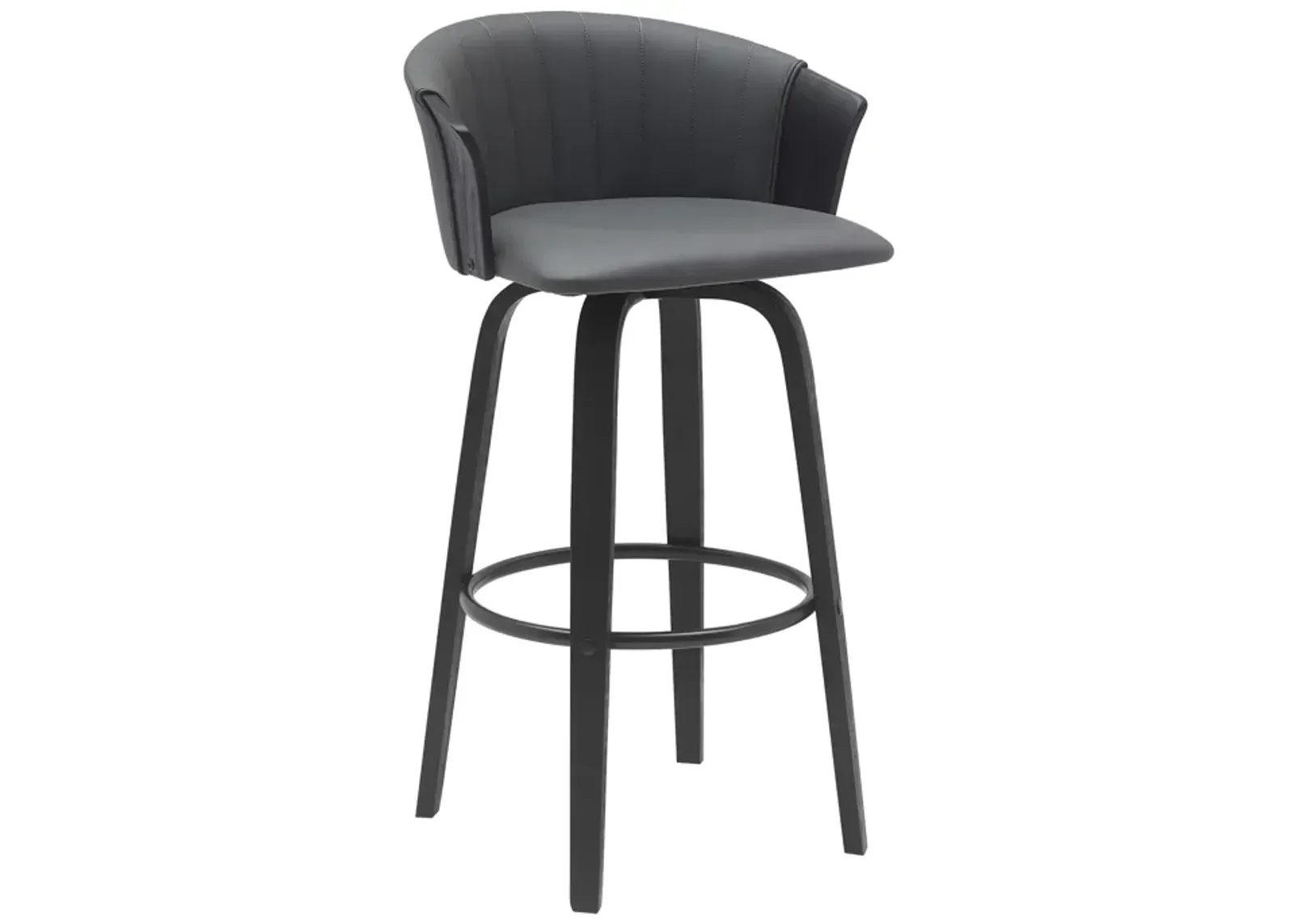 Diana 30" Swivel Black Wood Bar Stool in Gray Faux Leather